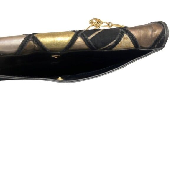 I. Magnum Vintage Leather Bag Suede Patch Work Italy Black Gold Silver Bronze - Picture 4 of 8